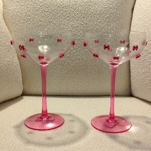 Pink Bow Wine Glasses Coquette Champagne Red Gem Hearts Stem Viral Set of 2